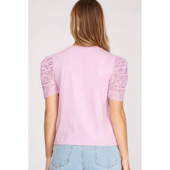 NEW SHE + SKY crochet sleeve top in lilac - Picture 2 of 3